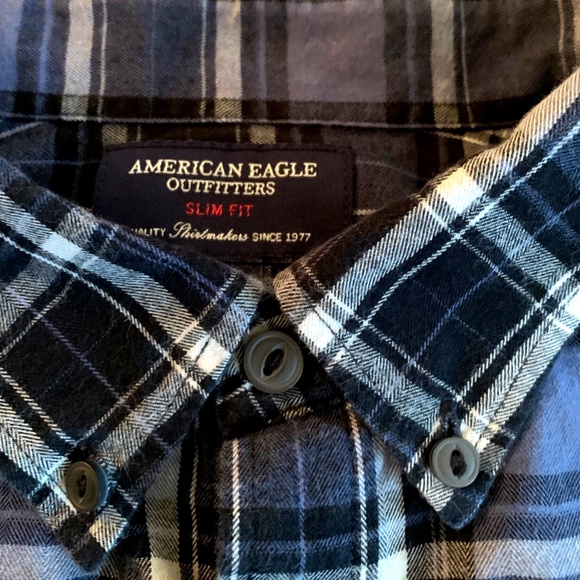 American Eagle Shirt Men's XL Blue Plaid Long Sleeve Button down Slim Fit Cotton - Picture 6 of 10